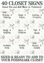 Load image into Gallery viewer, Set of 40 Poshmark Closet Signs [Ivory &amp; Sage Floral Watercolor]

