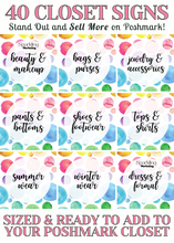 Load image into Gallery viewer, Set of 40 Poshmark Closet Signs [Colorful Watercolor Polka Dot]
