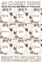 Load image into Gallery viewer, Poshmark Closet Sign Bundle, 40 Ready-to-Use Elegant Peach Floral Signs, Instant Download, Poshmark Seller, Reseller, Closet Dividers
