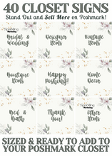 Load image into Gallery viewer, Set of 40 Poshmark Closet Signs [Ivory &amp; Sage Floral Watercolor]
