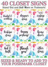 Load image into Gallery viewer, Set of 40 Poshmark Closet Signs [Colorful Watercolor Polka Dot]
