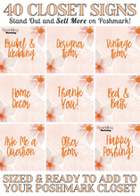 Load image into Gallery viewer, 40 Poshmark Closet Signs, Orange Floral Watercolor // Instant Digital Download, Poshmark Seller Tools, Poshmark Signs, Poshmark Banner
